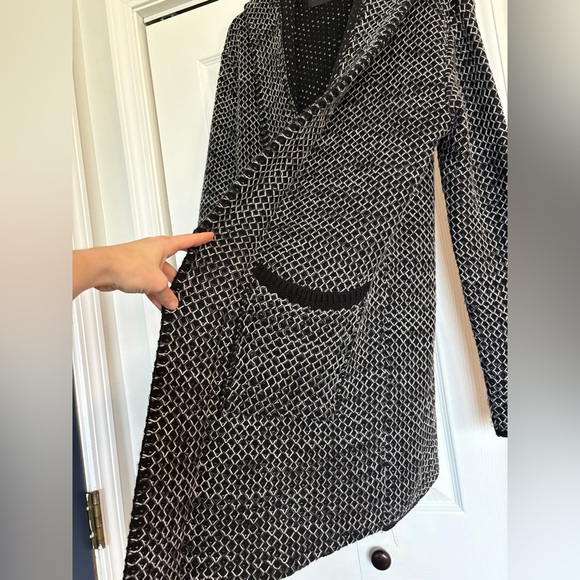Foxblood Open Front Diamond Grey and White Hooded Cardigan Sweater - M/L - Picture 4 of 11